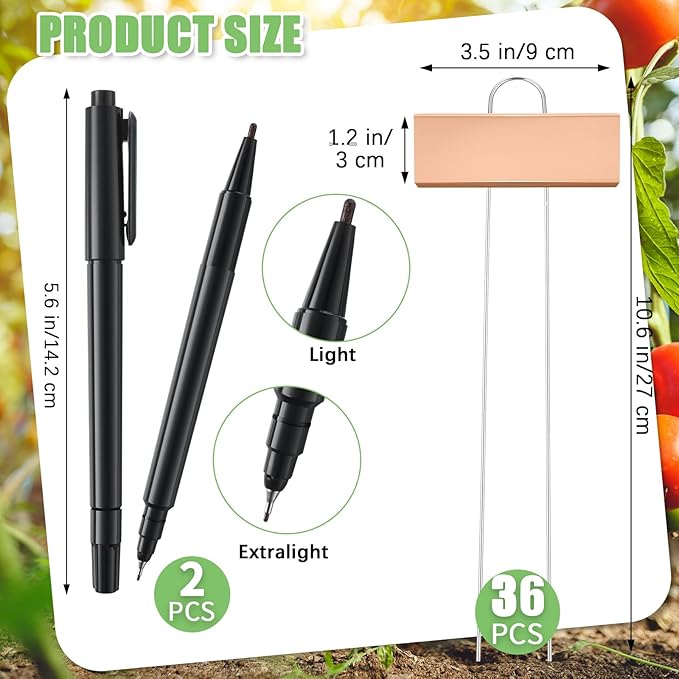 Maitys 38 Pcs Metal Garden Markers Plant Label Stakes Outdoor Weatherproof 10.6 Inch Stainless Steel Nursery Tags Bulk with Pens (Rose Gold Label with Black Ink)