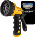 Dramm Revolver Heavy Duty Metal Garden Hose Nozzle – 9 Spray Patterns, High Pressure Jet, Thumb-Control Flow, Ergonomic Grip – Yellow