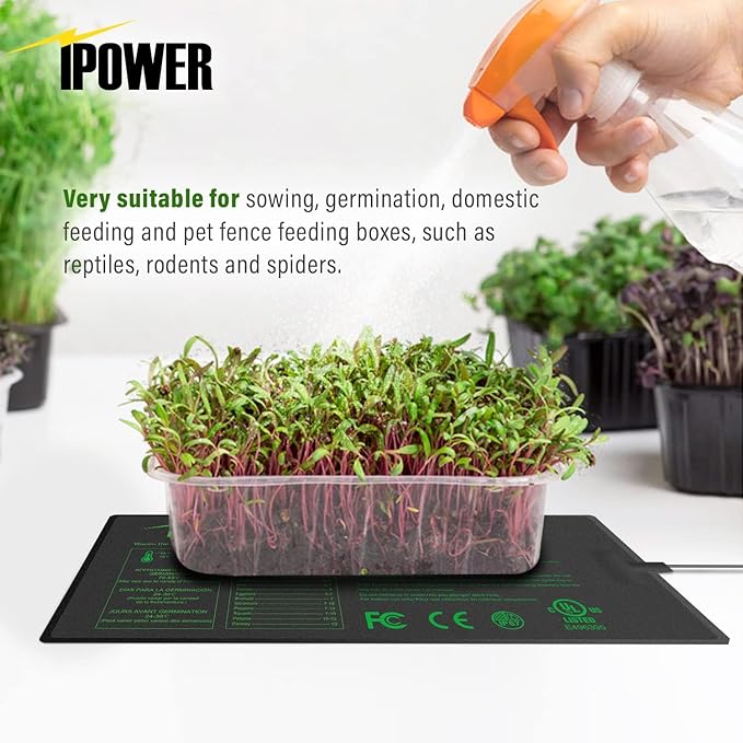 iPower 10" x 20.75" Seeding Heat Mat Upgraded Carbon Film Indoor Warm Waterproof Plant Germination Starting Pad, Black