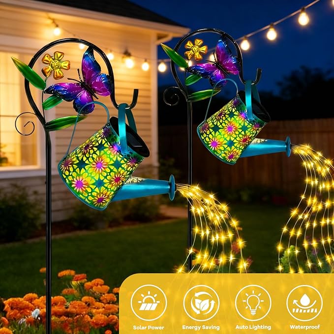 Solar Watering Can Lights, Waterproof Garden Lanterns with Shepherd Hook, Butterfly Hanging Lanterns Decor for Patio Yard Lawn Walkway, Perfect Gardening Gift for Women Mom Grandma (Butterfly)