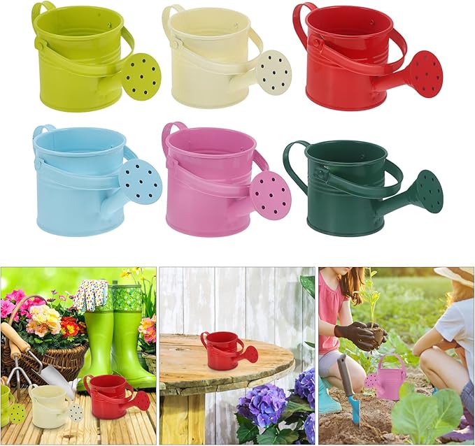 Yardwe 6pcs Kids Metal Watering can, Mini Iron Watering Pot for Indoor and Outdoor Plants, Colorful Garden Watering Cans with Long Spout and Ergonomic Handle, 5.90x2.95x2.95 inch