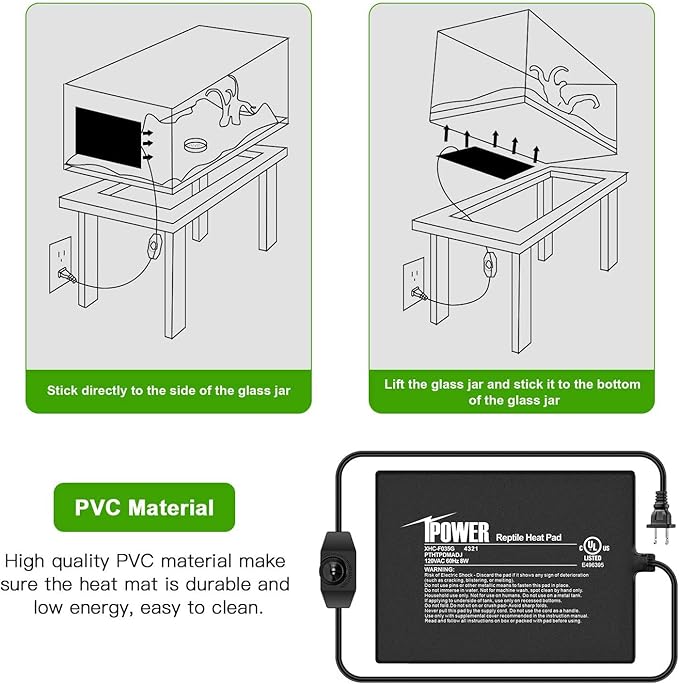 iPower 6X8 Inch 8 Watts Reptile Heating Mat with Adjustable Temperature Controller Under Tank Warmer Terrarium Heat Pad for Reptiles and Amphibians, for 10-20 Gallon Tank, 2 Pack