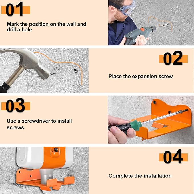 Weed Eater Hanger Garage Organizer Trimmer Rack, Garden Power Tool Hanger Weed Whackers Holder, Hedge Trimmer Wall Mounted for Grass Trimmer Hedge Trimmer Leaf Blower Chainsaw (Orange-2Pcs)