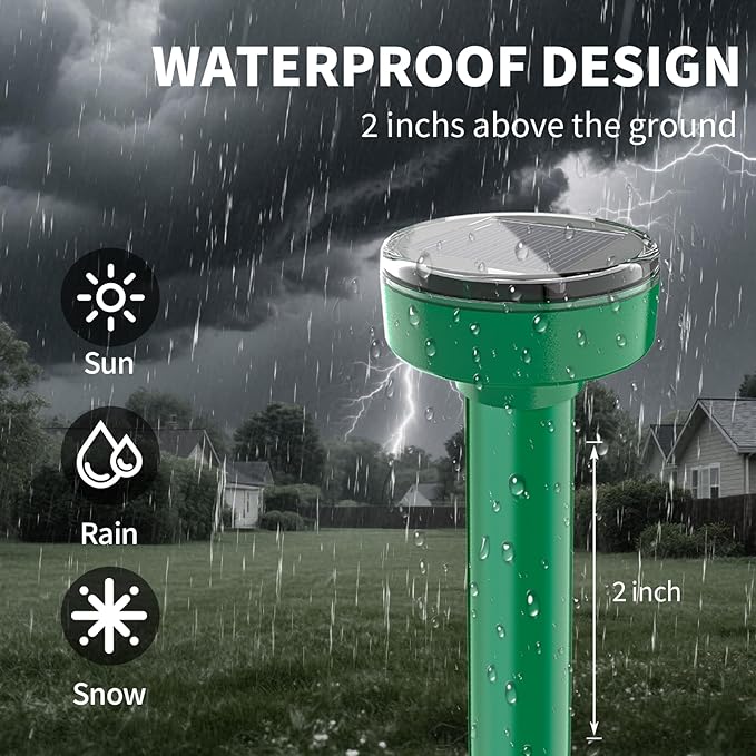8 Pack Mole Repellent Ultrasonic Solar Powered Waterproof Outdoor Vole Chipmunk Gopher Groundhog Repeller Snake Rodent Sonic Spikes Deterrent Outdoor Mole Deterrent for Yard