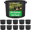 20-Gallon Grow Bags, (10 Pack) Thickened Aeration Fabric Growing Pots Planters with Handles for Planting Vegetables Plants, Black