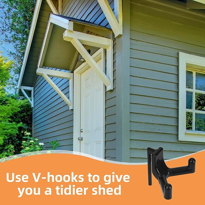 3pcs Shed Hooks for Rubbermaid, V-Shaped Multi Purpose Shed Accessories Power Tool Wall Holder Organization and Storage for Shovel Rake Sports Equipment