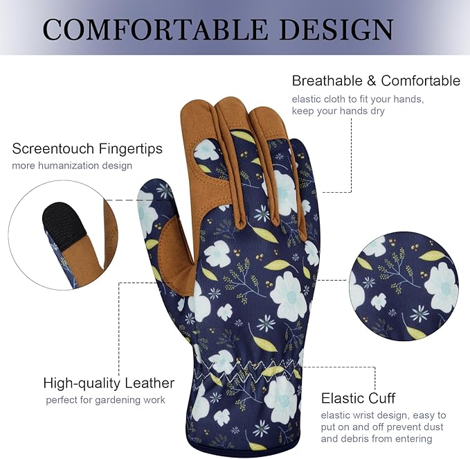 Leather Gardening Gloves for Women Thorn Proof Garden Gloves Touch Screen Working Gloves Gifts,M