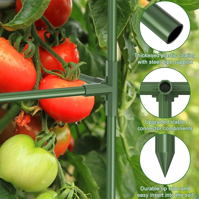Unves 3 Pack Tomato Cage for Garden, 11.8" W x 53" H Square Tomato Trellis Plant Support Frame with 50 Pcs Plant Clips, Suitable for Climbing Vegetables, Flowers, and Fruits