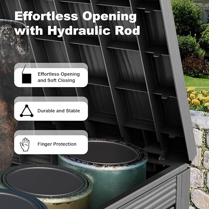 45 Gallon Resin Deck Box, Lockable Outdoor Storage Box for Patio Cushions Storage Furniture,Garden Tools, Pool Supplies, Weatherproof and UV Resistant (Black)