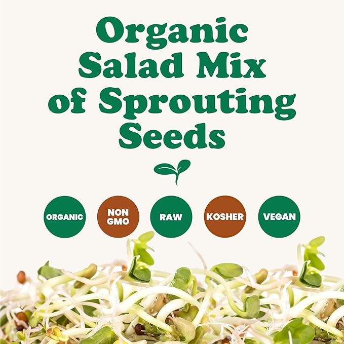 Food to Live Organic Salad Mix of Sprouting Seeds, 10 Pounds — Non-GMO Broccoli, Radish, Clover, Alfalfa. Rich Germination Rate, Non-Irradiated, Kosher, Vegan Superfood, Bulk, Rich in Sulforaphane