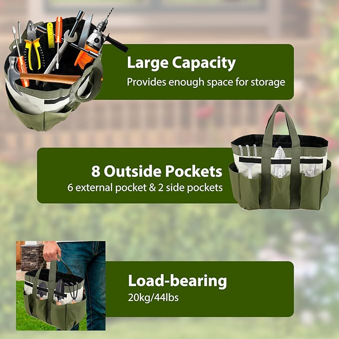 Garden Tool Holder Bag With 8 Pockets, Elastic Straps, And Sturdy Handles, Heavy-Duty Oxford Organizer Keeps Gardening Tools Neat And Accessible, Ideal for Men And Women (1 PC)