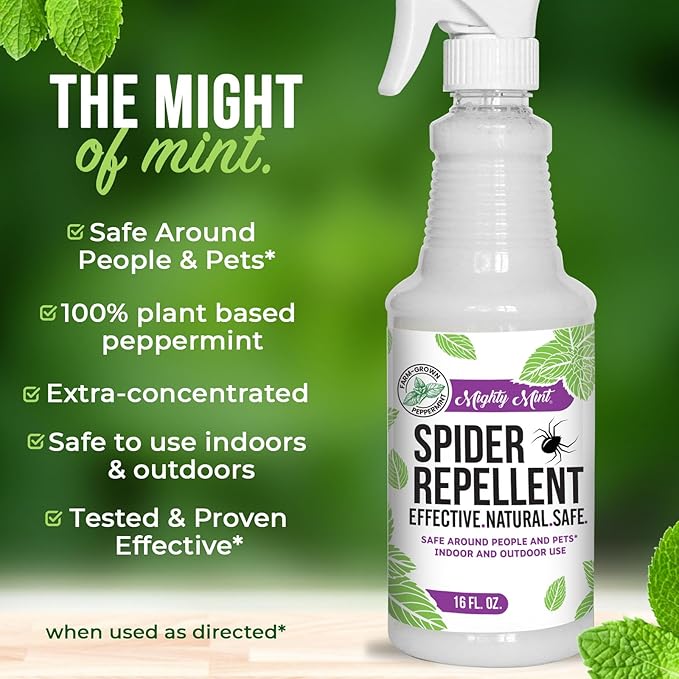 Mighty Mint Peppermint Oil Spider Repellent Spray – Indoor & Outdoor Bug Control for Spiders and Insects – Plant-Based, Extra-Strong Formula - 16 oz