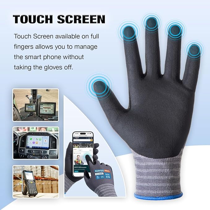KAYGO Safety Work Gloves MicroFoam Nitrile Coated-12 Pairs KG18NB,Seamless Knit Nylon Glove with full fingers Touchscreen, Ideal for General Purpose,Automotive,Home Improvement, Black,XL