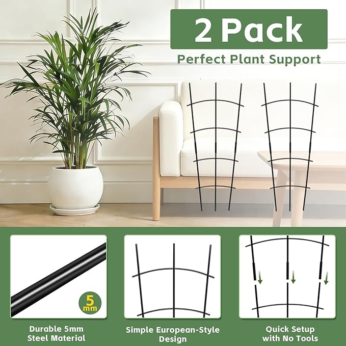 Garden Metal Trellis 24'' Thickened Plant Trellis for Climbing Plants Outdoor/Indoor，2 Pack Monstera Trellis for Potted Plants Flower Hoya Pothos Vine Ivy，Wave Shape