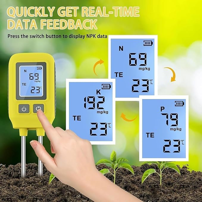 4 in 1 Npk Soil Tester, High Accuracy LCD Digital Soil Temperature Tester, Nitrogen Phosphorus Potassium & Temperature Measurement, for Garden Nutrients Lawn Plant Care Farm. ﻿
