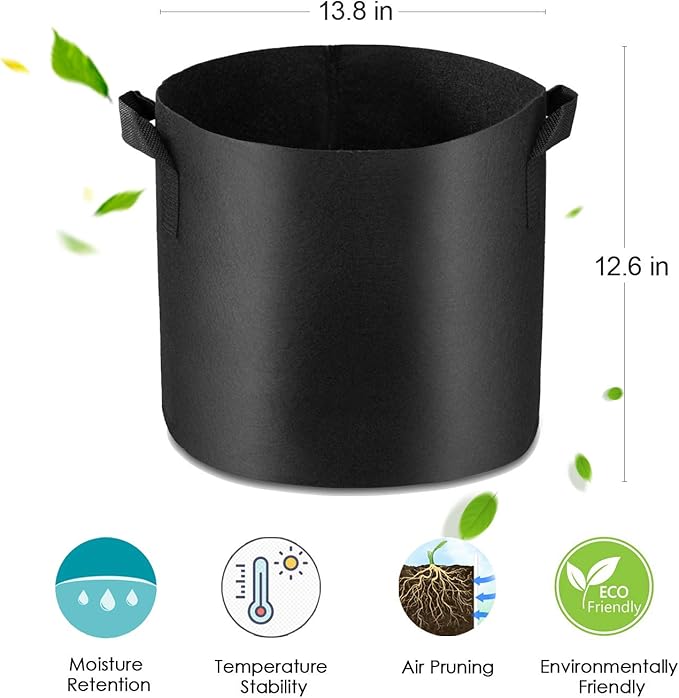 5-Pack 7 Gallon Grow Bags Heavy Duty Container Thickened Nonwoven Fabric Plant Pots with Handles Black