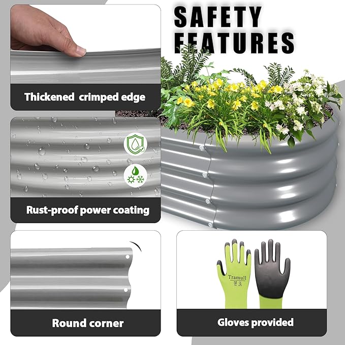 6 Pack 8x3x1FT Galvanized Raised Garden Bed Kit Oval Metal Ground Planter Box Outdoor Bottomless Planter Raised Beds for Vegetables Flowers Herbs Fruits, Gray