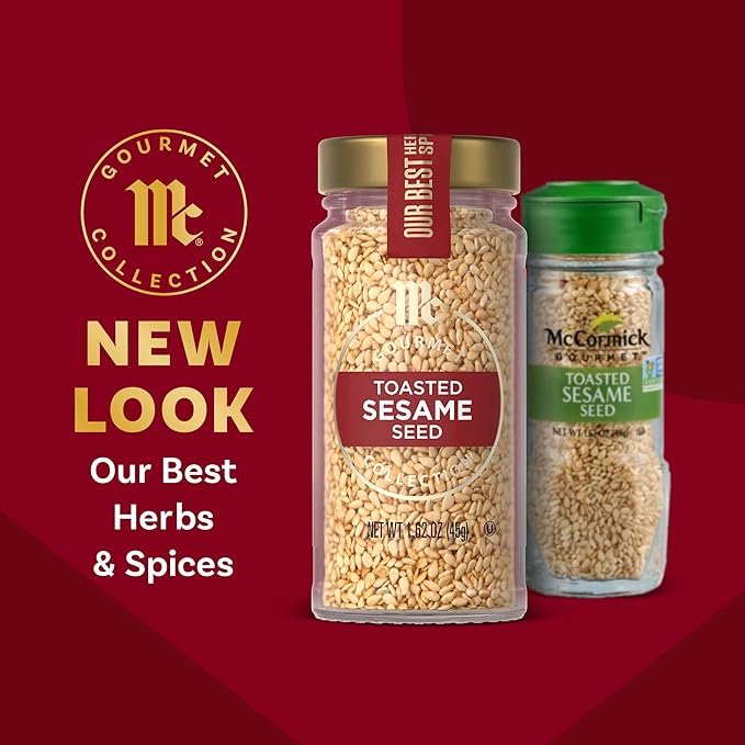 McCormick Gourmet Collection Toasted Sesame Seed, Non GMO, Kosher, Our Best Herbs & Spices, Toasty Flavor, Golden Color, Elevate Stir-Fry, Sushi, Rice, Salmon, Baked Goods, Salad & More, 1.62 oz