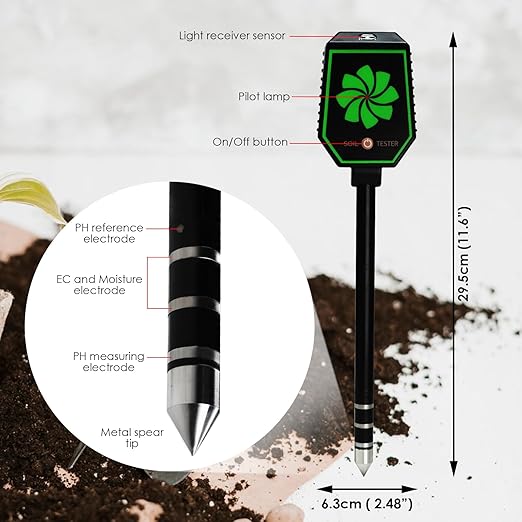 Soil Moisture Meter, 8-in-1 Bluetooth Soil Meter pH/EC/Fertility/Moisture/Salt/Light/Humidity/Temperature Monitoring with Data Logging and Calibration for Gardening, Farming, Indoor and Outdoor Plants