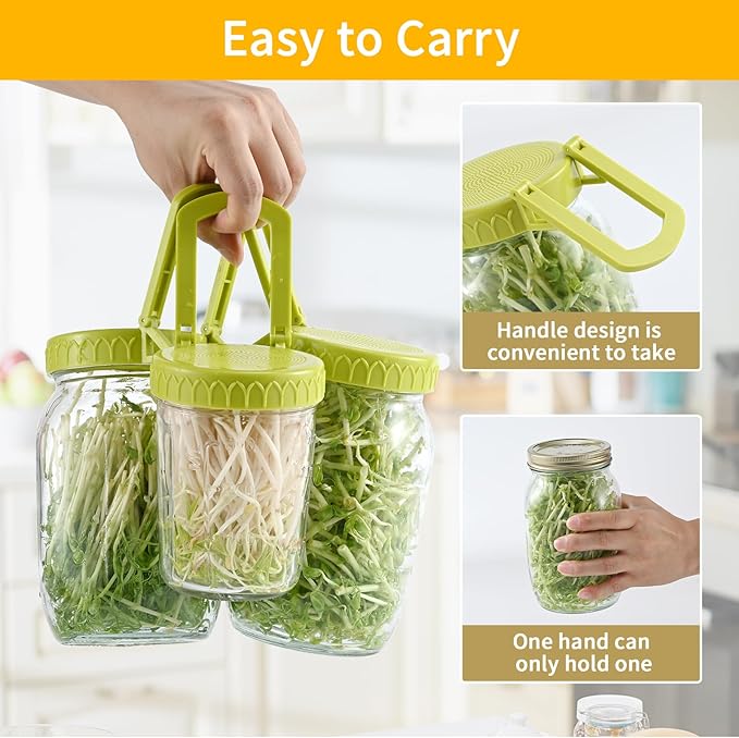 Happyiren 4-Pack Sprouting Lids for Wide-Mouth Mason Jars, BPA-Free One-Piece Design with Stand for Seed Germination, Ideal for Bean and Alfalfa Sprouts