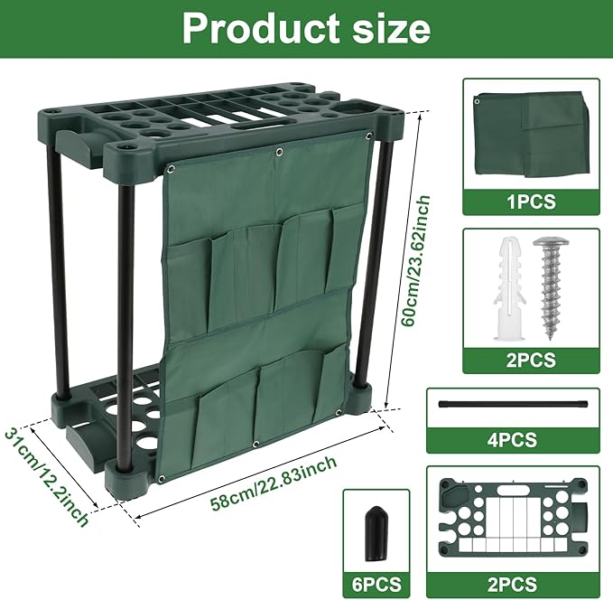 Garden Tool Storage Rack Lightweight Construction Farm Tool Organizer Complete with Slots and Brackets Garden Tools Ideal for Garden Sheds(Dark Green)
