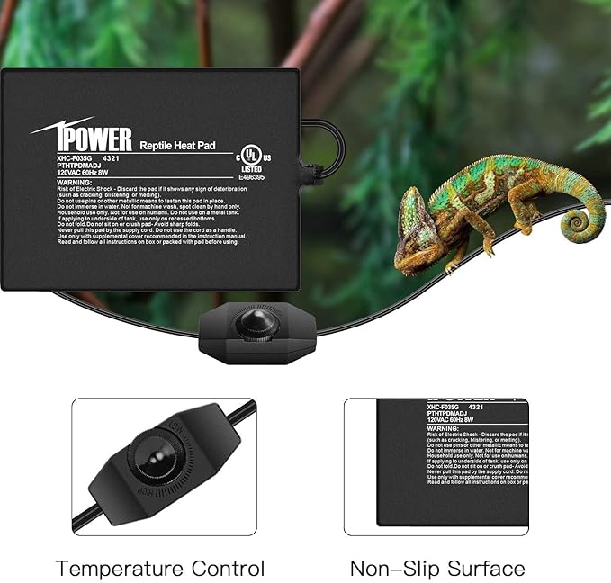 iPower 6 by 8 Inch Reptile Heating Pad with Temperature Adjustable Controller Knob, Under Tank Warmer Terrarium Heat Mat for Reptiles and Amphibians