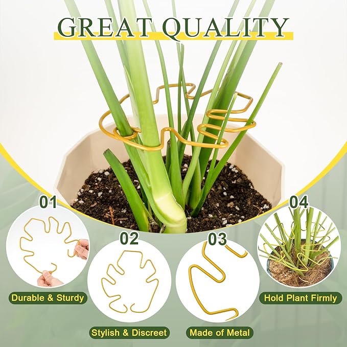 5PCS Monstera Plant Support, Metal Plant Supports Plant Stem Holder Durable Sturdy Plant Stabilizer for Indoor Plants Climbing Plants Outdoor Moss Pole Thriving Growth (Gold)