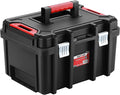 MAXPOWER 16 inch Plastic Tool Box, Black Deep Toolbox with Metal Latches and Removable Tray, Pack of 1