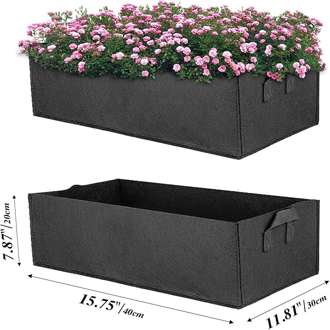 Square Grow Bags, Garden Fabric Planter Container with Handles Bed Flower Vegetables Pots 1MM Thickness Economic Colorful (Black,15.75x11.81x7.87 Rectang)