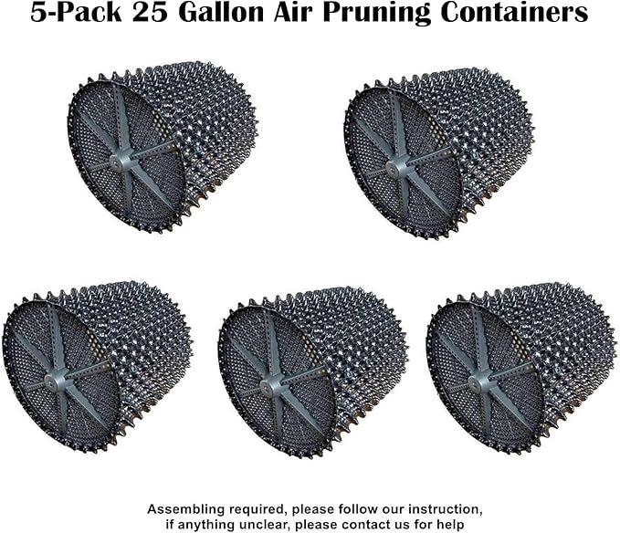 RooTrimmer Air Pruning Containers, 25 Gallon Air Pruning Planters, 100 Liter 20" X 20" D/H Special Packing Interlocked Large Air Root Pruning Planters for Big Tree Grow Outdoor, Black, 5 Packs