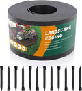 A ANLEOLIFE Black Plastic Garden Landscape Edging, 5” Tall Border Coil, Flexible and Strengthened with Anti-UV Treatment (20ft with 6pcs Stakes)