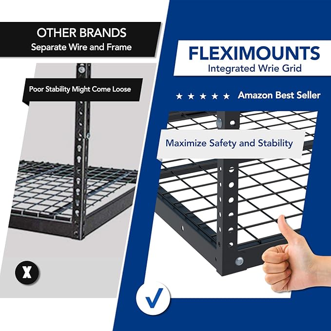 FLEXIMOUNTS 3x6 Overhead Garage Storage Adjustable Ceiling Rack 72" Length x 36" Width x 40" Height, 450lbs Weight Capacity, Black, Classic Series