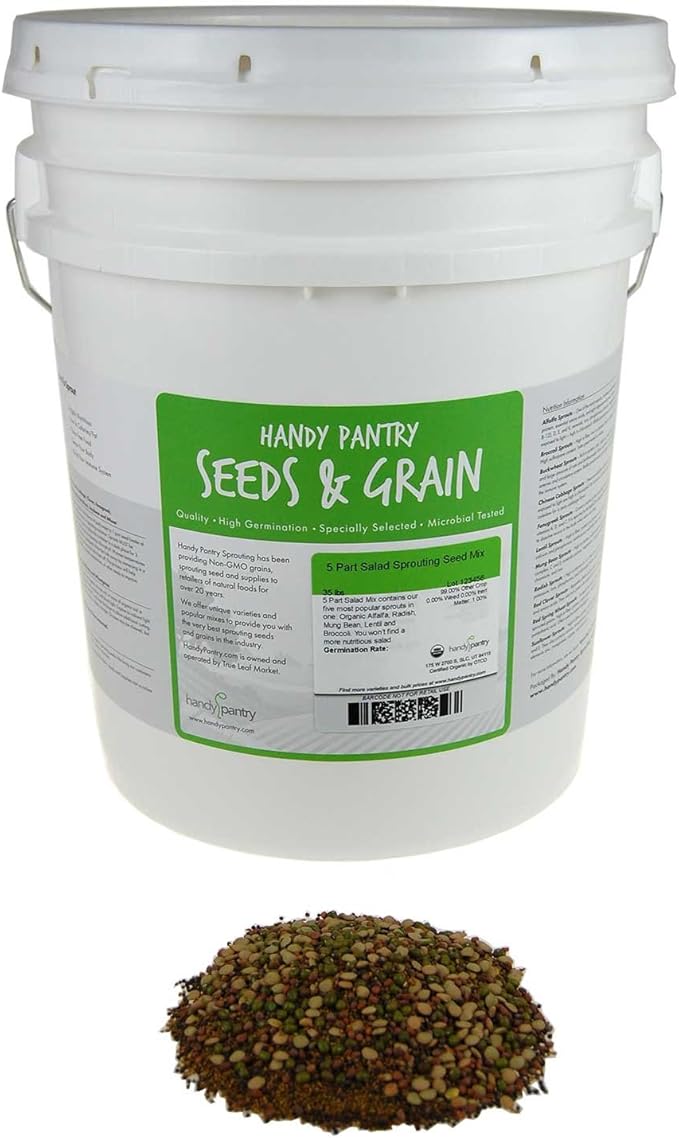 Handy Pantry Organic Salad Sprouting & Microgreens Mix – 35 LB – Non-GMO, High-Germination Blend of Alfalfa, Broccoli, Lentil, Mung Bean & Radish Seed – Fresh, Crisp Sprouts & Nutritious Micro Green