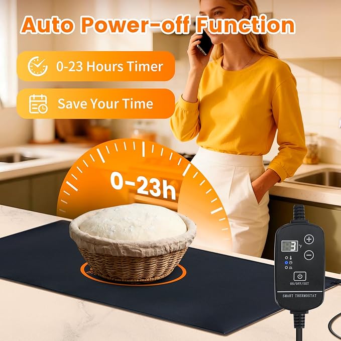 Bread Proofing Warming Mat for Sourdough, Sourdough Warming Mat - 59-140°F Adjustable Thermostat Electric Dough Riser Heating Mat, Dough Mat Heated (10" x 21") - XL Bread Proofing Mat