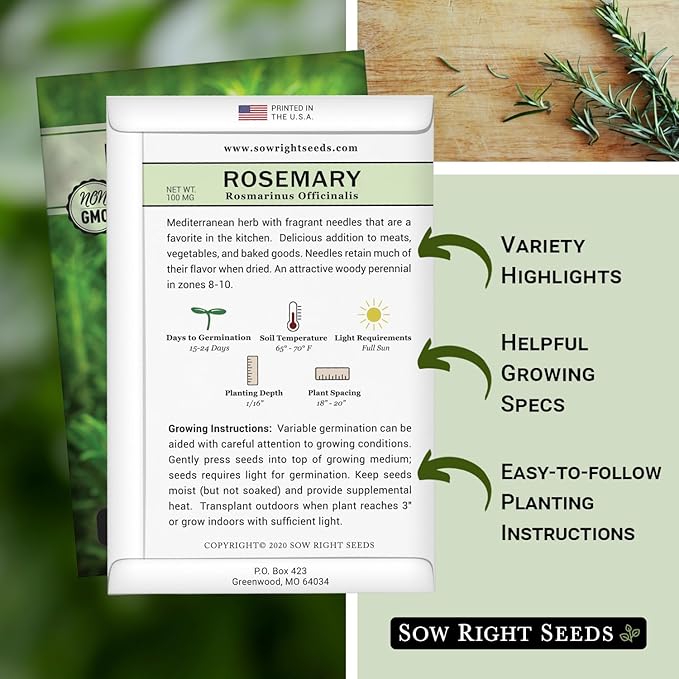 Sow Right Seeds - Rosemary Seed for Planting - Non-GMO Heirloom Packet with Instructions to Plant and Grow a Kitchen Herb Garden - Indoors or Outdoor - Tasty Culinary Herb, Super Fragrant (3)