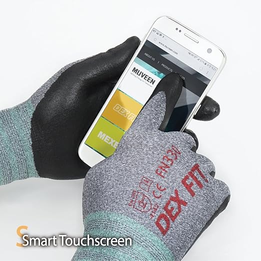 DEX FIT Nitrile Coated Work Gloves FN330-3D-Comfort Stretchy Fit, Firm Grip, Thin & Lightweight, Touchscreen Fingers, Protective & Durable, Breathable, Machine Washable; Grey XS (6) 12 Pairs