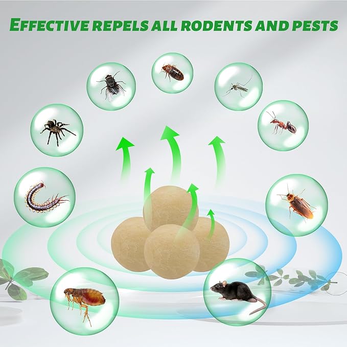 Mouse Rodent Repellent, 12 Pack Peppermint Oil Mice Repellent Balls,Natural Pest Deterrent for Rats, Squirrels,Skunks,Mice,Rodents,Safe for Kids & Pets, Indoor Outdoor Repeller for Home & Car,Garden