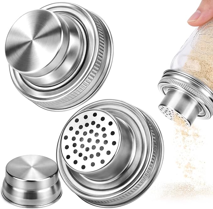 Palksky Stainless Steel Shaker Spice Lids for Regular Mouth Mason Jars, 2 Pack Mason Canning Caps for Spices Coriander Seed Garlic/Rosemary Powder