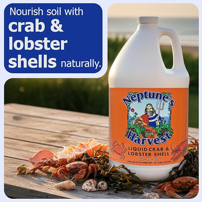 Neptune’s Harvest Organic Crab & Lobster Shell Multi-Purpose Liquid Fertilizer (2-0-2) - 1 Gallon Bottle - Rich in Nutrients Soil Fertilizer - Plant Food for Lawns, Gardens, and Vegetables