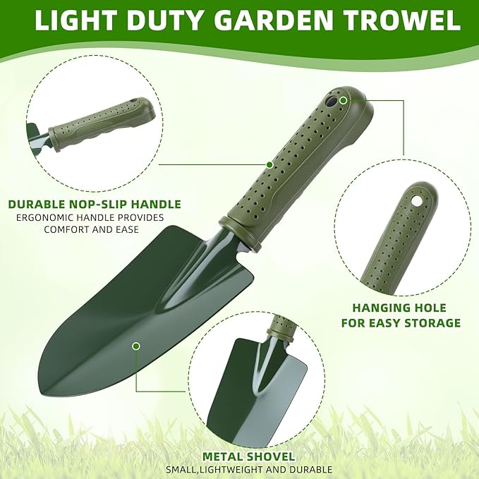 12 Pcs Garden Shovel Trowel Gardening Hand Tools Small Hand Shovels for Digging Metal Trowel Spade with Plastic Handle Anti Slippery for Lawn Yard Home Farm Planting