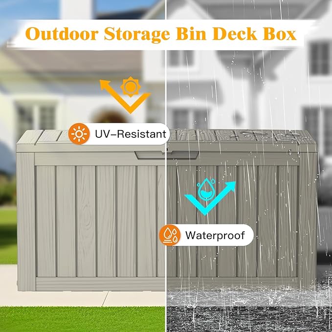 Outdoor Storage Bins, 35 Gallon Small Deck Box, Waterproof Storage bins, Lockable Patio Storage box for Package Delivery, Porch, Garden Tools, Anti-Theft Weatherproof & UV-Resistant Parcel Drop Box