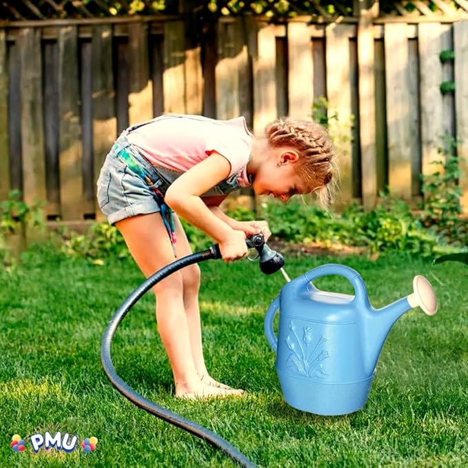 PMU 2 Gallon Watering Can - Garden Watering Can for Indoor & Outdoor Plants - Plastic Water Can with Detachable Sprinkler Head - Large Water Pot, Made in USA - Blue Pkg/12