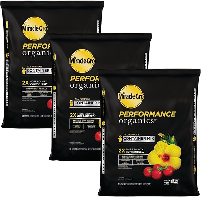 Miracle-Gro 3 Pack Performance Organics All Purpose Container Mix with Natural and Organic Ingredients, Feeds Container Grown Vegetables, Flowers and Herbs for up to 3 Months, 1 cu. ft.