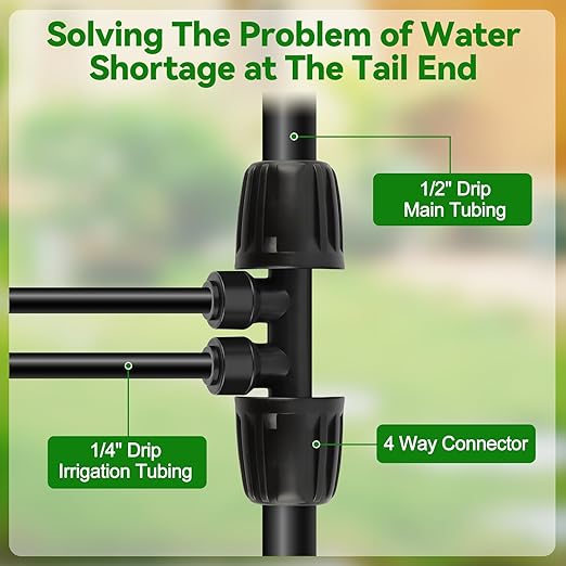 Kalolary 10PCS 1/2'' to 1/4'' Drip Irrigation Fittings with 4PCS Plug, Quick Connect Drip Irrigation Part for 12/16mm to 4/7mm Tube 4 Way Anti-Leak Locked Splitter Fitting for Garden Irrigation System