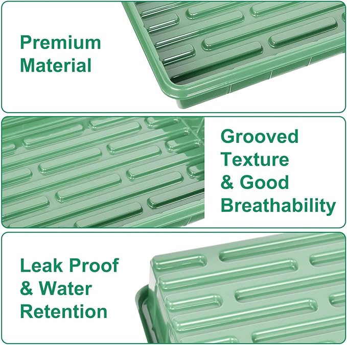 June Fox 60 Pcs Square Nursery Pots for Plants, 5 Pcs Seed Starter Tray Kit, Small Seedling Pots 4 Inch with 60 Plant Tags, Seedling Trays (Green)