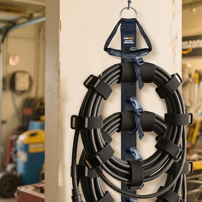 Extension Cord Organizer, 2 PCS Extension Cord Hanger with 5 Slots, Extension Cord Holder, Garage Garden Storage Straps for Cable, Hose, Rope, Tool
