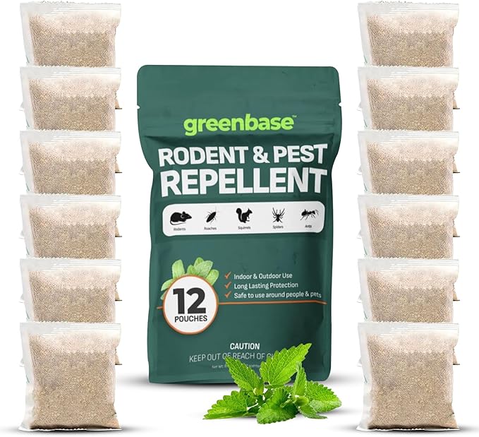 12 Pack Natural Rodent Repellent Pouches – Peppermint, Rosemary & Lemongrass Mouse & Rat Repellent for Home, Garage, Car, RV, Basement & Attic – Long Lasting Pest Control Safe for People & Pets