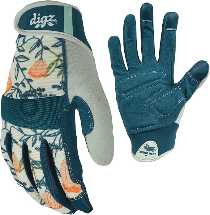 DIGZ 77860-23 High Performance Women's Gardening Work Touch Screen Compatible Fingertips Gloves, Small (Pack of 1), Coral Floral Pattern