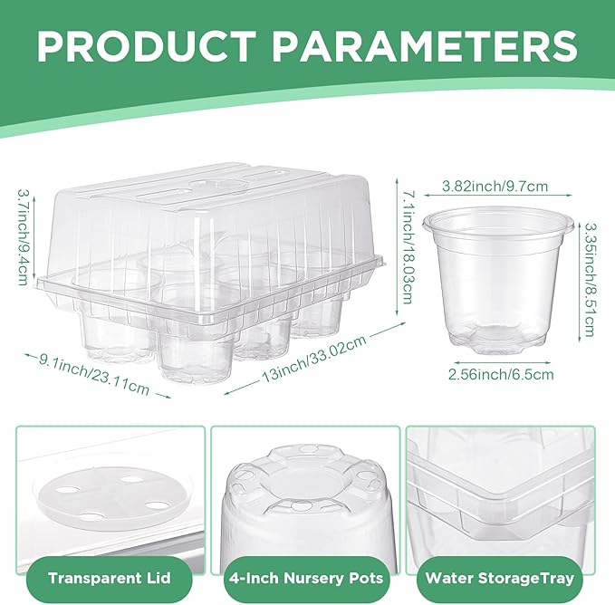 Vesici 10 Pack Seed Starter Tray Kit Seedling Starter Trays with 60 Pcs 4 Inch Nursery Pots and Humidity Dome (60 Cells) Mini Greenhouse Plant Germination with Labels for Garden(Clear)