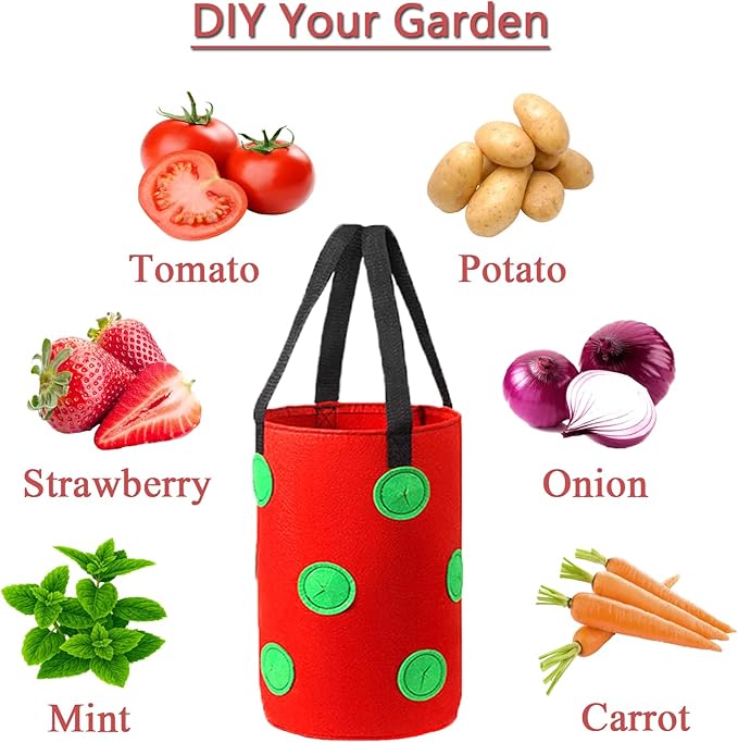 Miewslan 3 Pieces Upside Down Tomato Planter, 3 Gallons Grow Bags Hanging Strawberry Planter Strawberry Tomato Potato Vegetable Planting Bag with 13 Holes(Red+Green+Black)